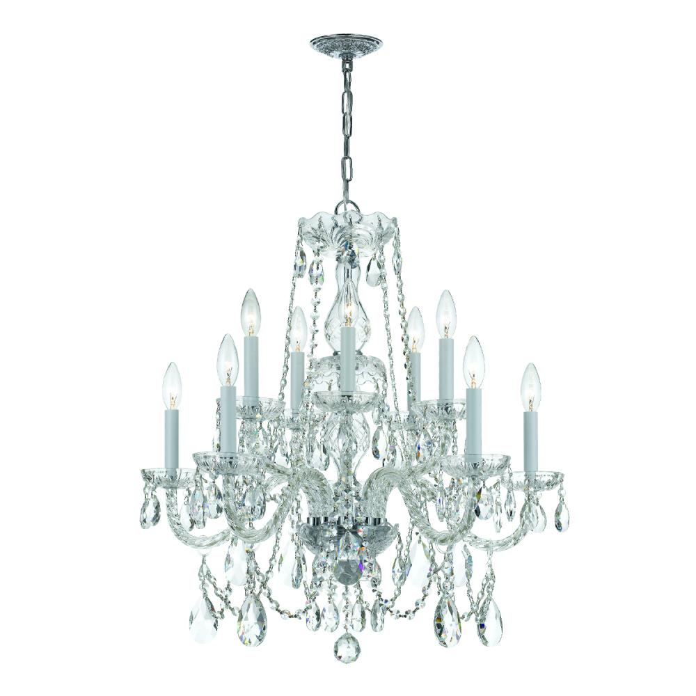 Traditional Crystal 10 Light Hand Cut Crystal Polished Chrome Chandelier