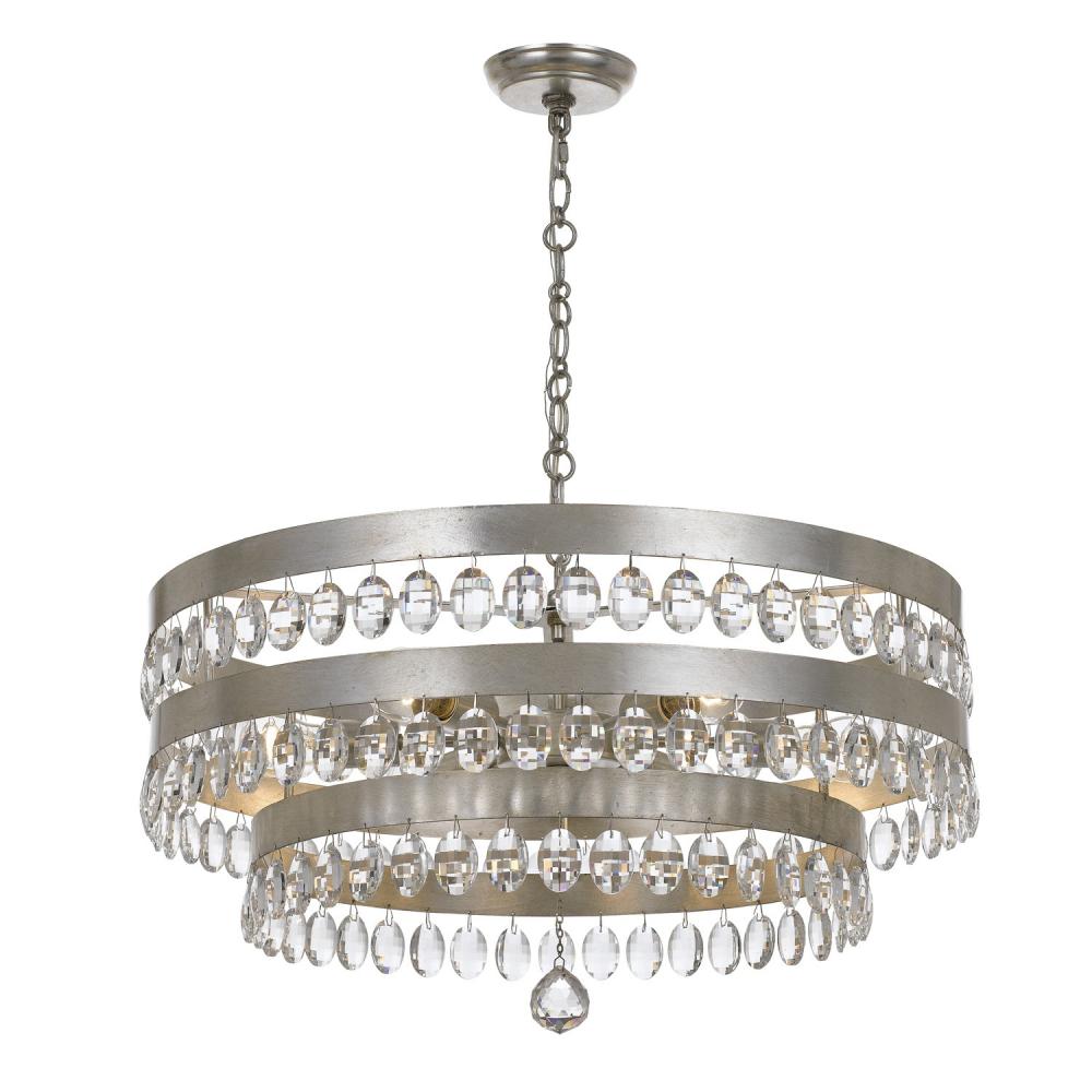 Perla 6 Light Antique Silver Chandelier