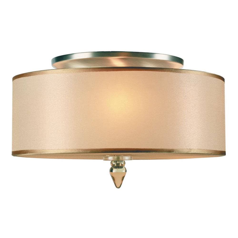 Luxo 3 Light Drum Shade Antique Brass Flush Mount