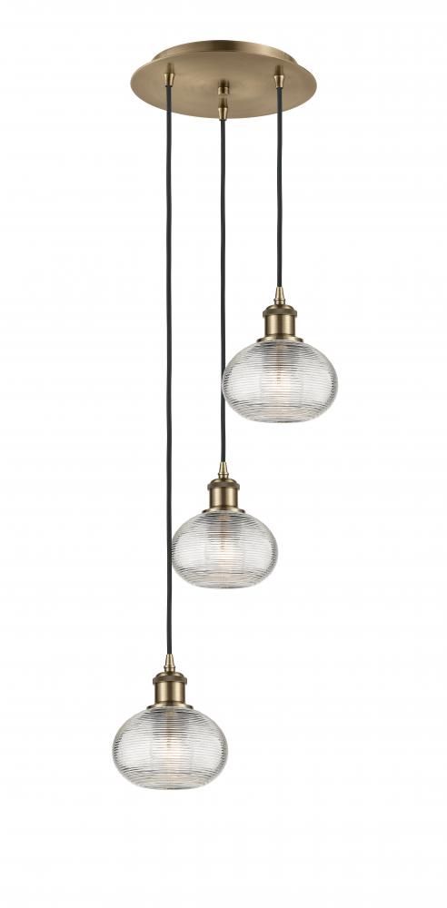 Ithaca - 3 Light - 13 inch - Antique Brass - Cord hung - Multi Pendant