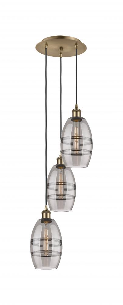 Vaz - 3 Light - 12 inch - Antique Brass - Cord hung - Multi Pendant