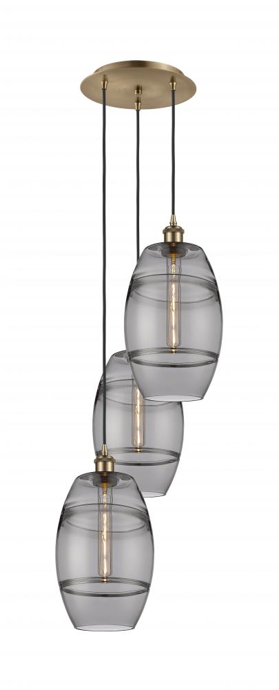 Vaz - 3 Light - 15 inch - Antique Brass - Cord hung - Multi Pendant