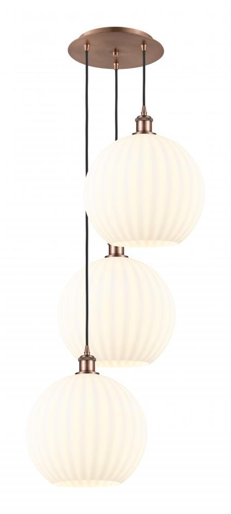 White Venetian - 3 Light - 19 inch - Antique Copper - Cord Hung - Multi Pendant