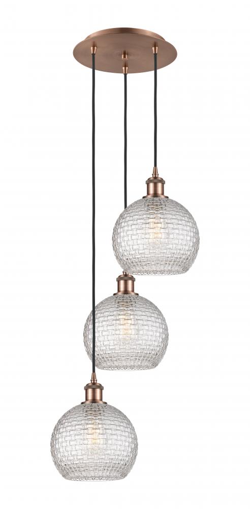 Athens - 3 Light - 15 inch - Antique Copper - Cord Hung - Multi Pendant