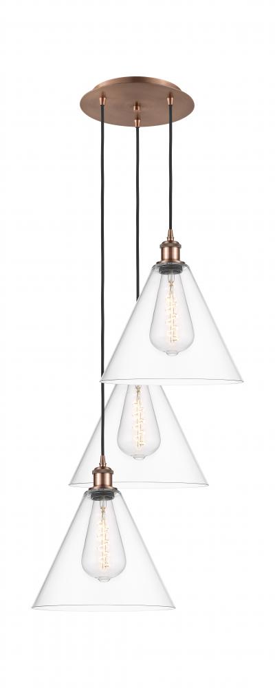 Berkshire - 3 Light - 19 inch - Antique Copper - Cord Hung - Multi Pendant