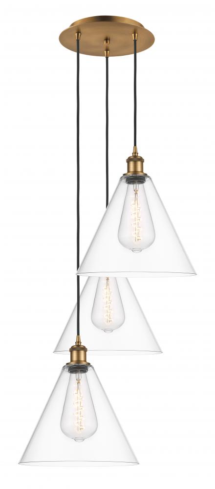 Berkshire - 3 Light - 19 inch - Brushed Brass - Cord Hung - Multi Pendant