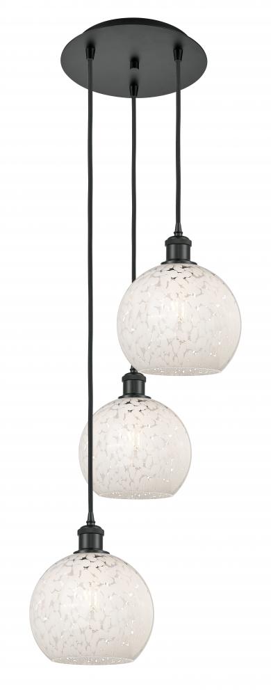 White Mouchette - 3 Light - 15 inch - Matte Black - Cord Hung - Multi Pendant