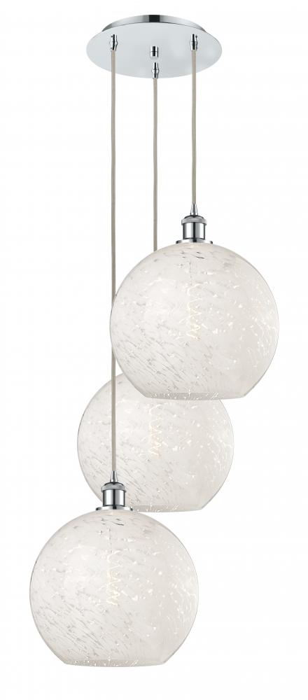 White Mouchette - 3 Light - 19 inch - Polished Chrome - Cord Hung - Multi Pendant