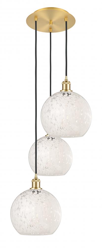 White Mouchette - 3 Light - 17 inch - Satin Gold - Cord Hung - Multi Pendant