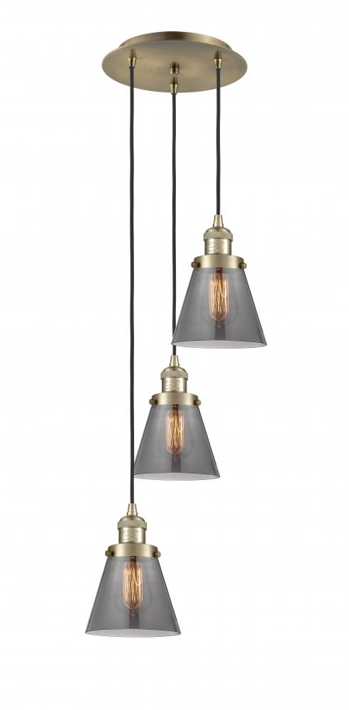 Cone - 3 Light - 13 inch - Antique Brass - Cord hung - Multi Pendant