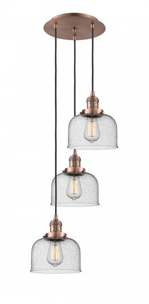 Cone - 3 Light - 14 inch - Antique Copper - Cord hung - Multi Pendant