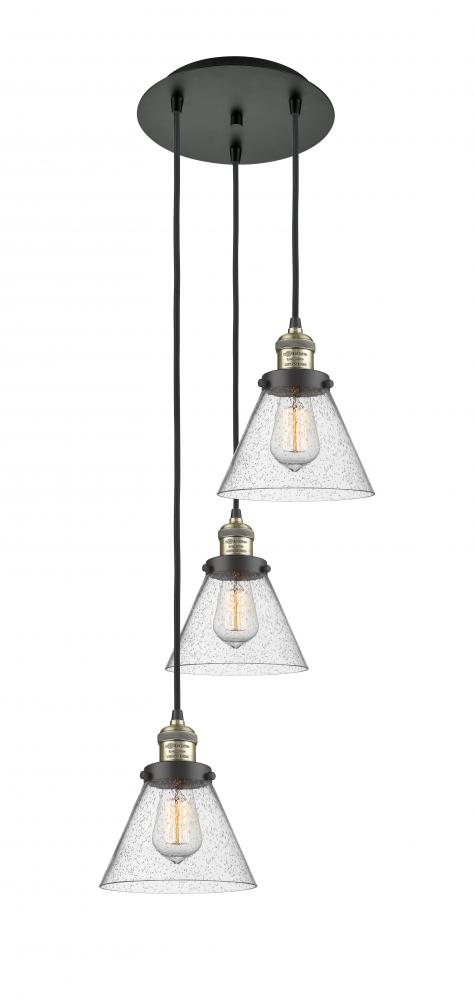 Cone - 3 Light - 14 inch - Black Antique Brass - Cord hung - Multi Pendant