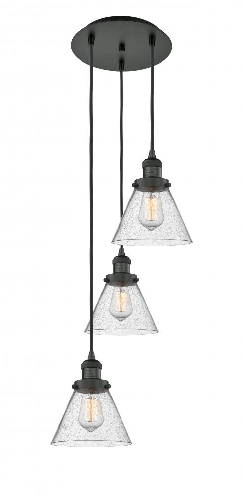 Cone - 3 Light - 14 inch - Matte Black - Cord hung - Multi Pendant