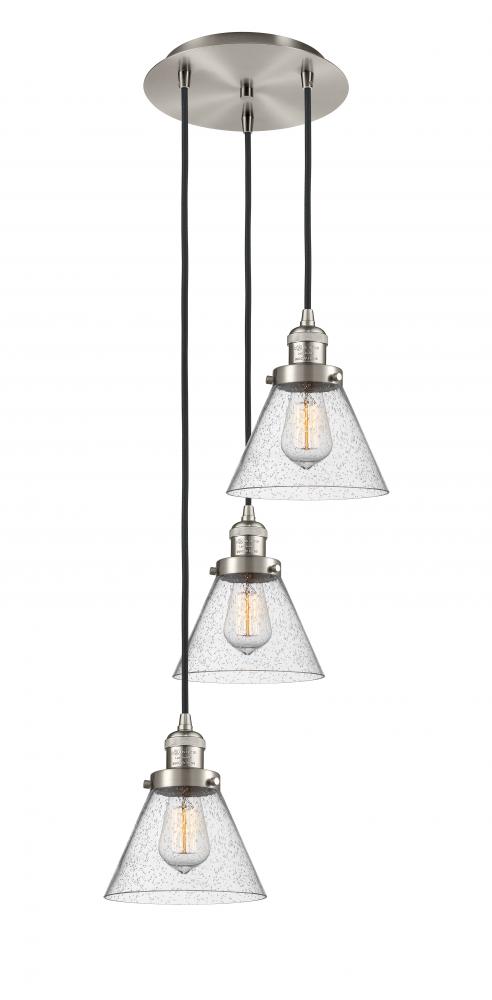 Cone - 3 Light - 14 inch - Brushed Satin Nickel - Cord hung - Multi Pendant