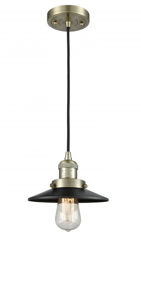 Railroad - 1 Light - 8 inch - Antique Brass - Cord hung - Mini Pendant