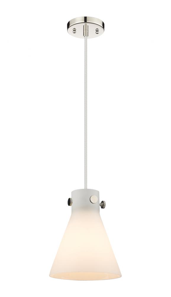 Newton Cone - 1 Light - 8 inch - Polished Nickel - Cord hung - Pendant