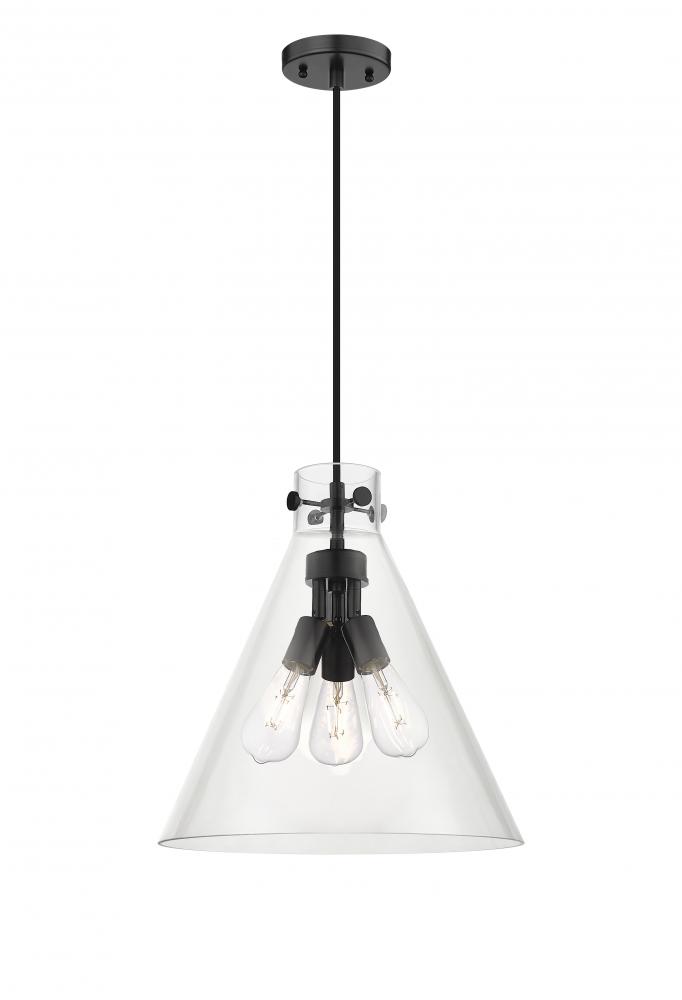 Newton Cone - 3 Light - 16 inch - Matte Black - Cord hung - Pendant