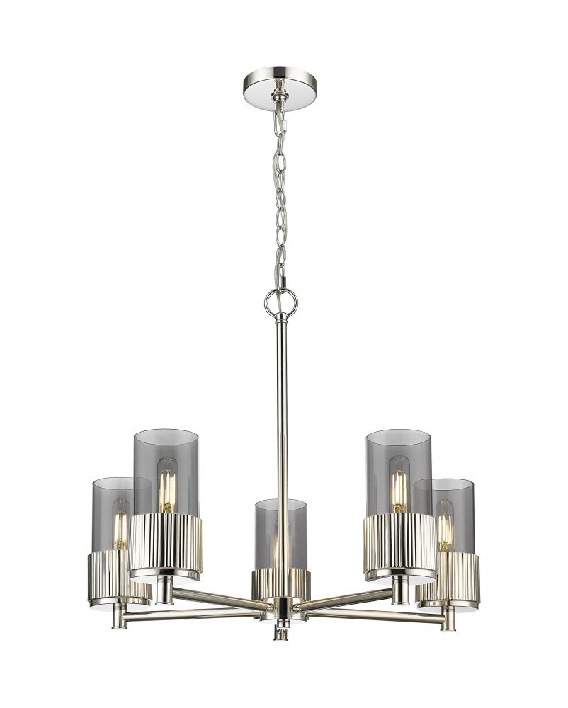 Bolivar - 5 Light - 25 inch - Polished Nickel - Chain Hung - Chandelier