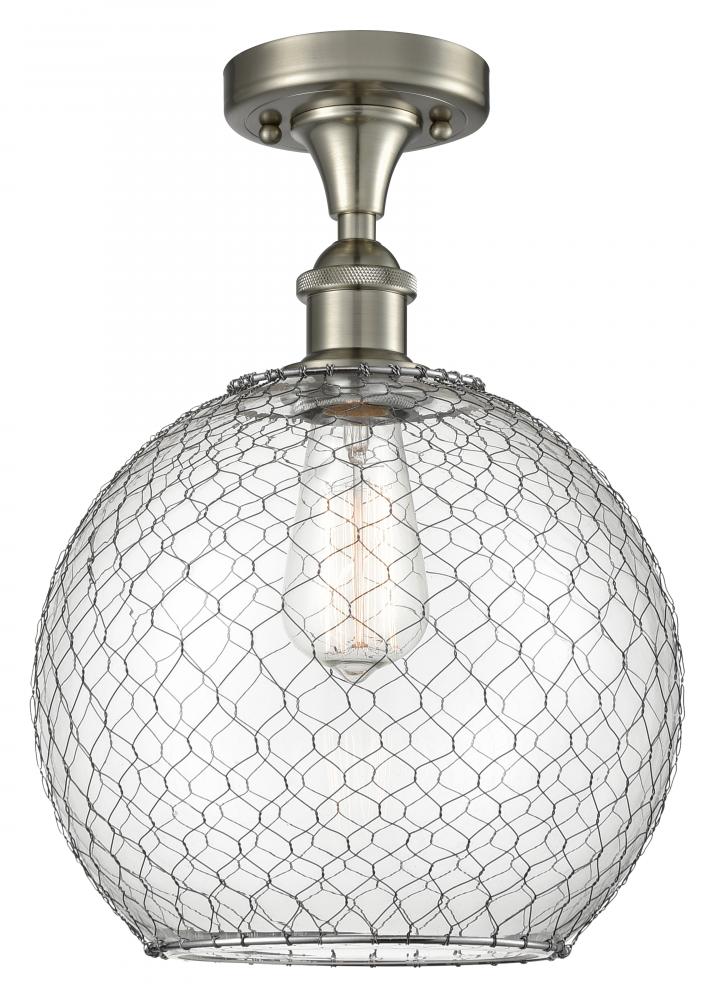 Farmhouse Chicken Wire - 1 Light - 10 inch - Brushed Satin Nickel - Semi-Flush Mount