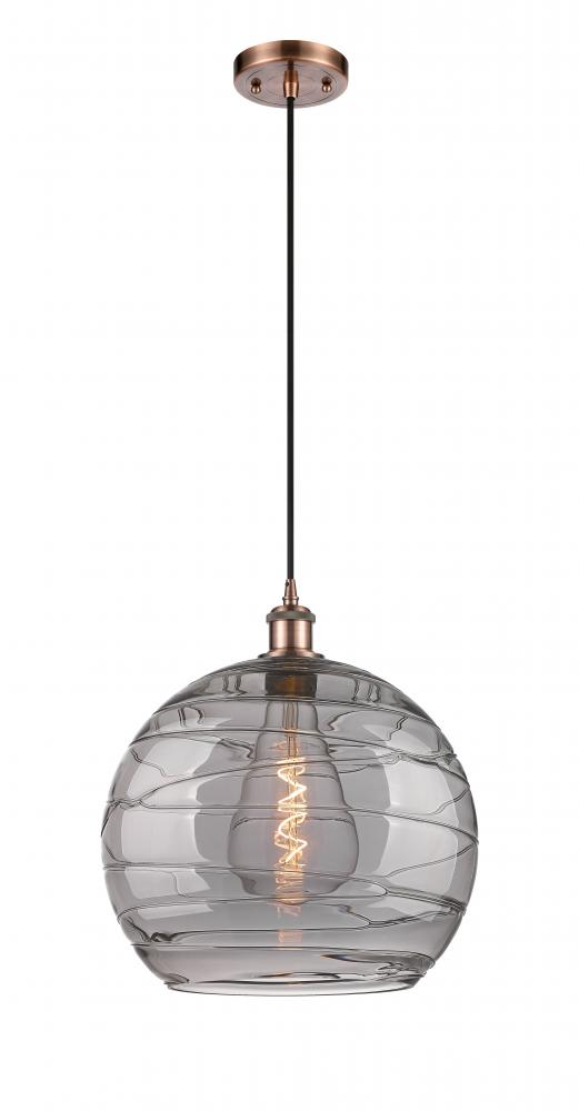 Athens Deco Swirl - 1 Light - 14 inch - Antique Copper - Cord hung - Pendant