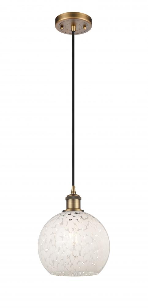 White Mouchette - 1 Light - 8 inch - Brushed Brass - Cord Hung - Mini Pendant