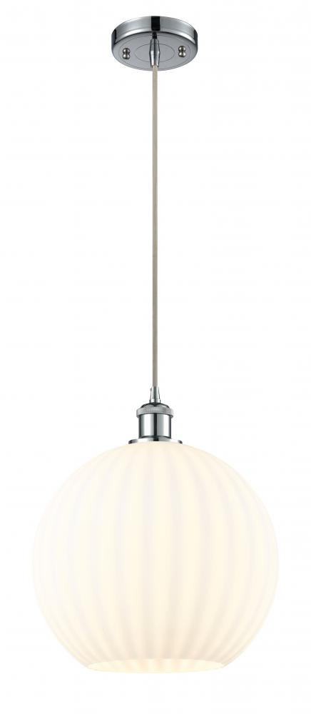 White Venetian - 1 Light - 12 inch - Polished Chrome - Cord Hung - Mini Pendant