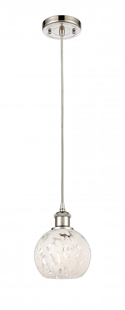 White Mouchette - 1 Light - 6 inch - Polished Nickel - Cord Hung - Mini Pendant