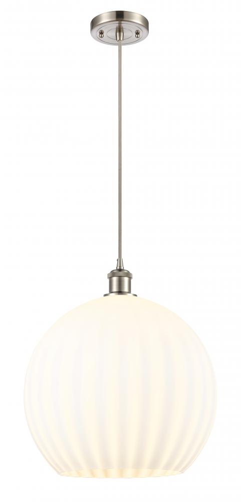 White Venetian - 1 Light - 14 inch - Brushed Satin Nickel - Cord Hung - Pendant