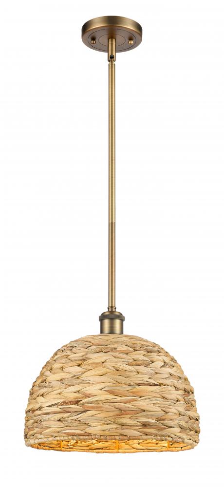 Woven Rattan - 1 Light - 12 inch - Brushed Brass - Mini Pendant