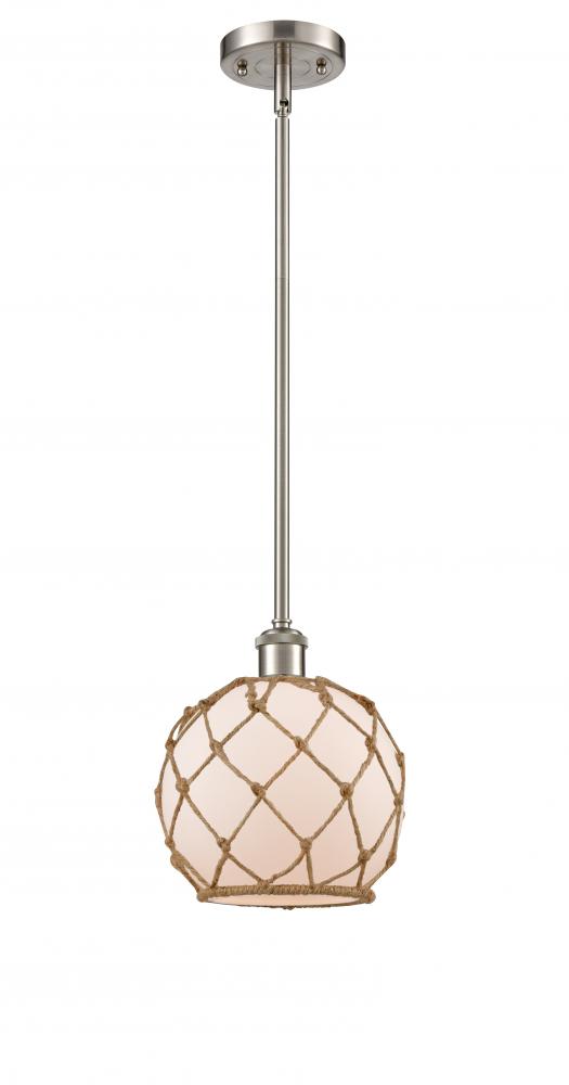 Farmhouse Rope - 1 Light - 8 inch - Brushed Satin Nickel - Mini Pendant