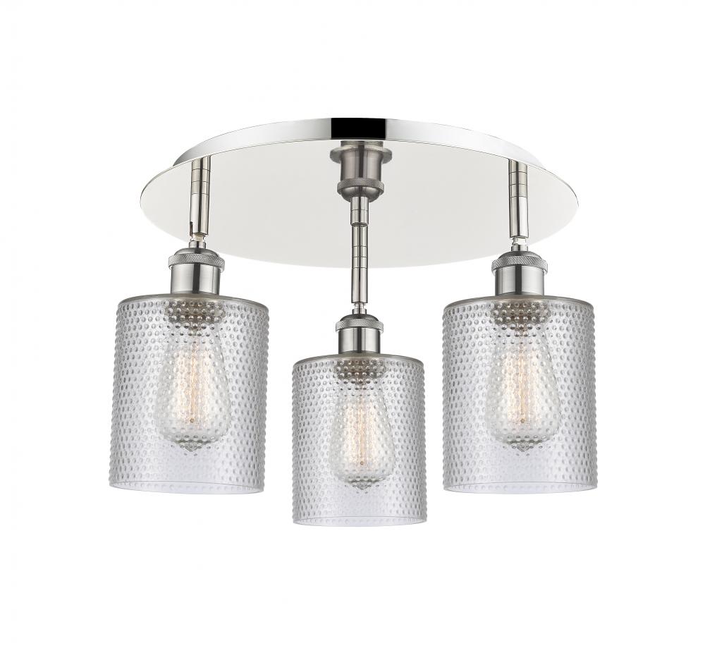 Cobbleskill - 3 Light - 17 inch - Polished Nickel - Flush Mount