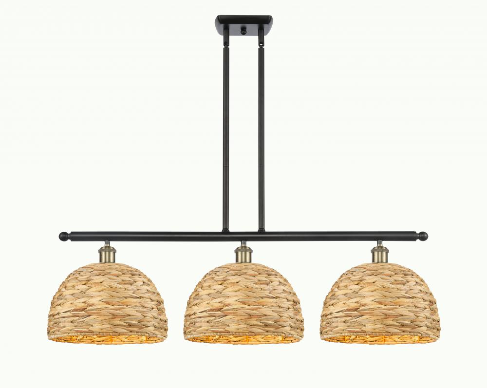 Woven Rattan - 3 Light - 39 inch - Black Antique Brass - Multi Pendant