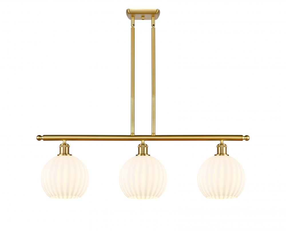 White Venetian - 3 Light - 36 inch - Satin Gold - Stem Hung - Island Light