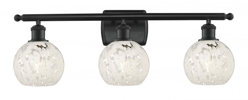 White Mouchette - 3 Light - 26 inch - Matte Black - Bath Vanity Light