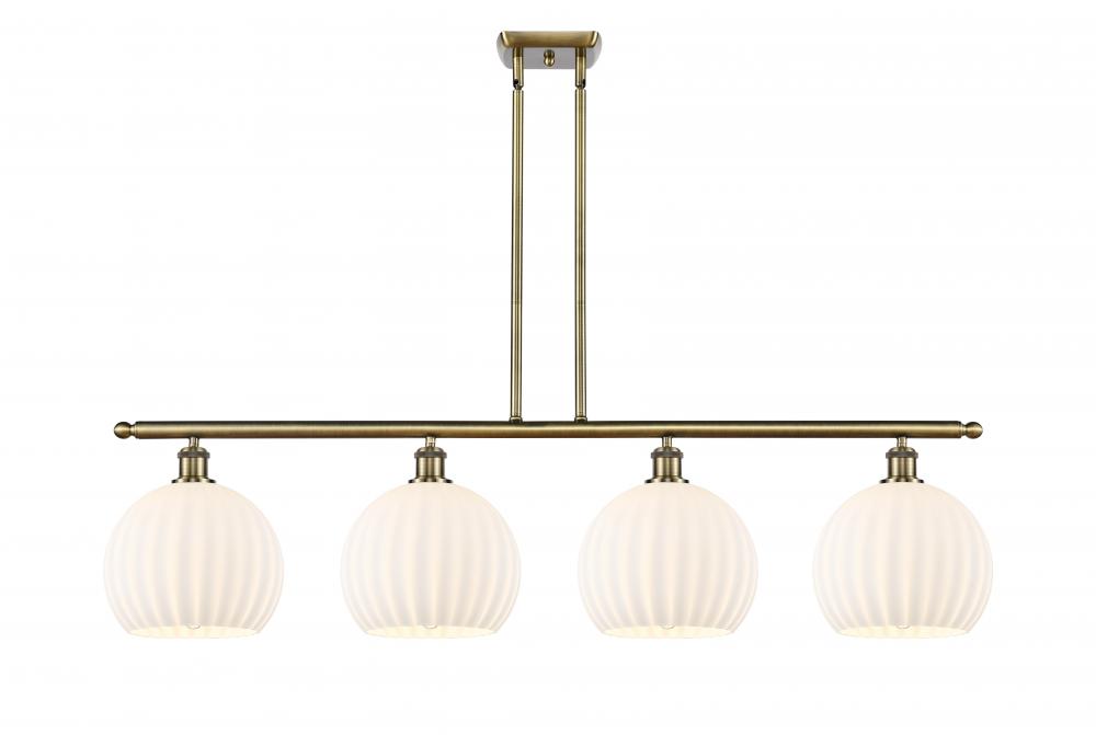 White Venetian - 4 Light - 48 inch - Antique Brass - Stem Hung - Island Light