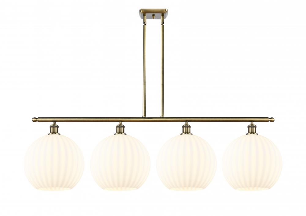 White Venetian - 4 Light - 50 inch - Antique Brass - Stem Hung - Island Light