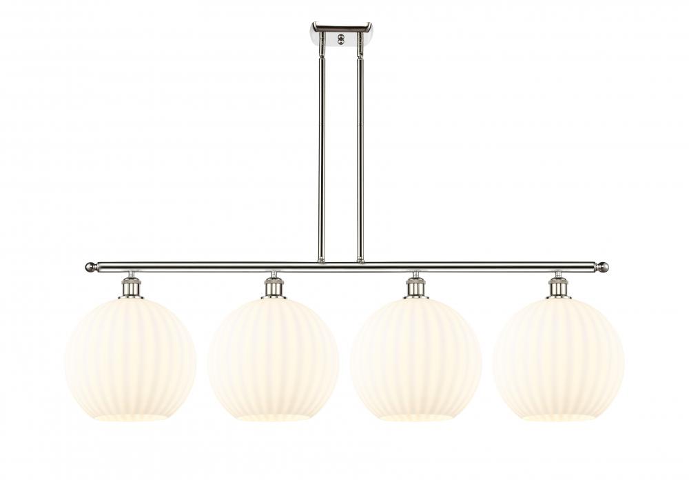 White Venetian - 4 Light - 50 inch - Polished Nickel - Stem Hung - Island Light