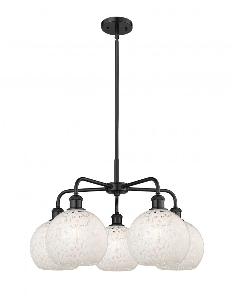 White Mouchette - 5 Light - 26 inch - Matte Black - Chandelier