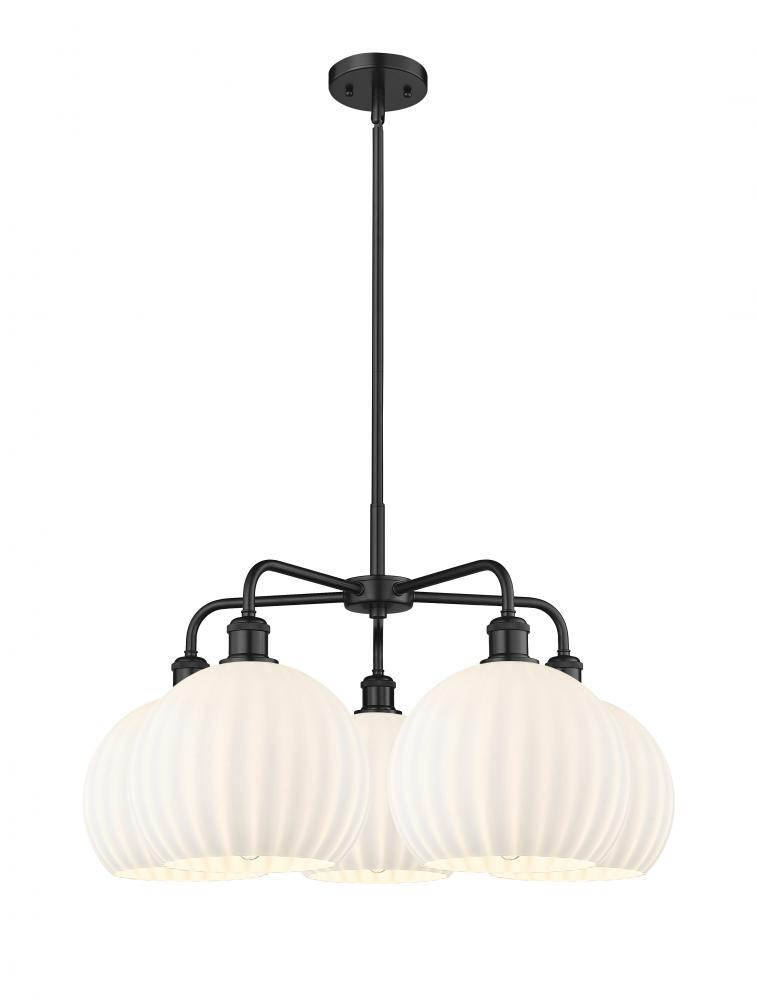 White Venetian - 5 Light - 28 inch - Matte Black - Chandelier