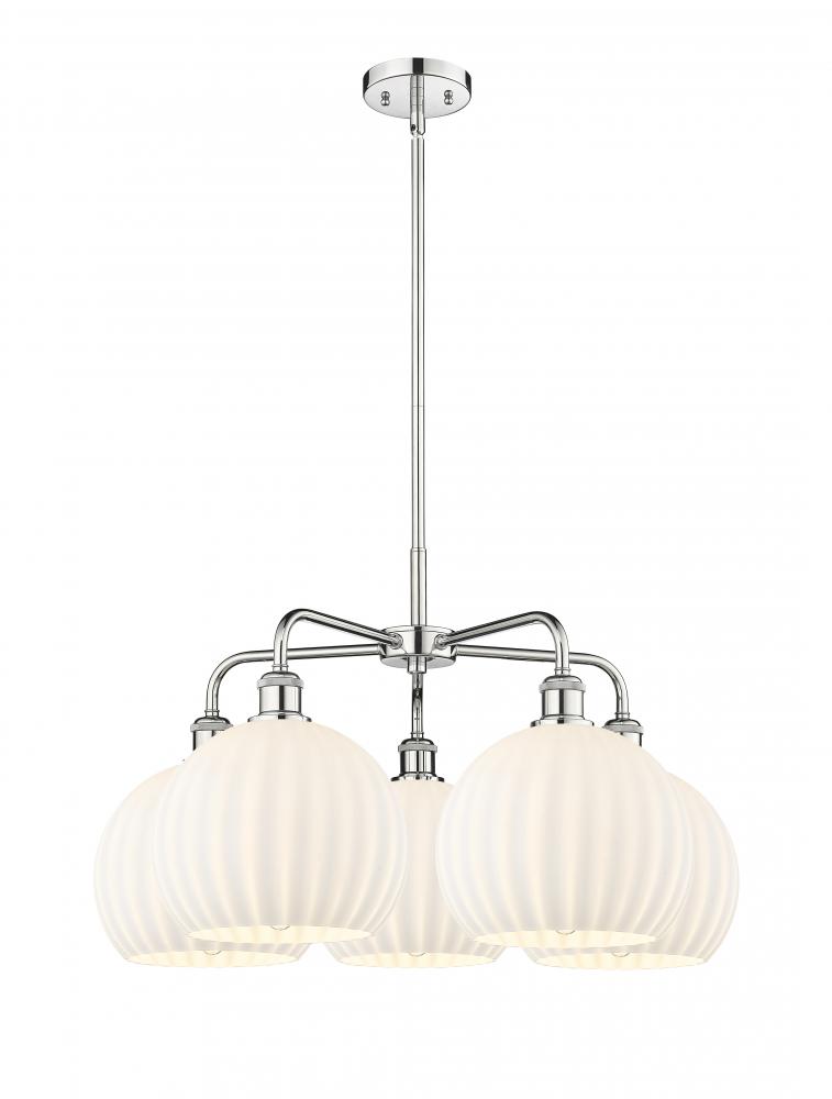 White Venetian - 5 Light - 28 inch - Polished Chrome - Chandelier