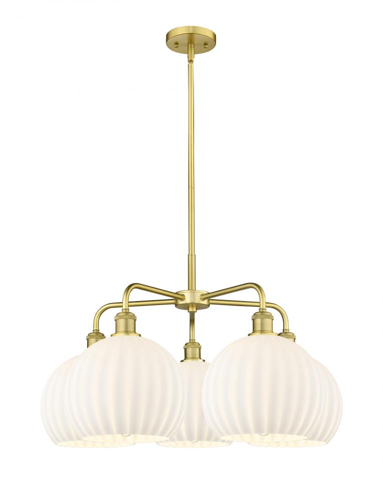 White Venetian - 5 Light - 28 inch - Satin Gold - Chandelier