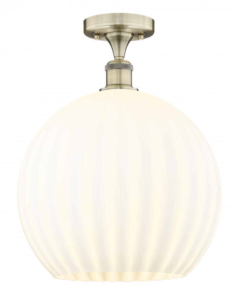 White Venetian - 1 Light - 14 inch - Antique Brass - Semi-Flush Mount