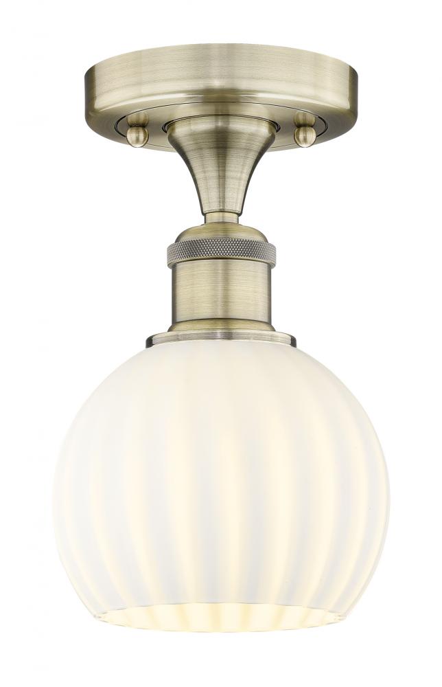 White Venetian - 1 Light - 6 inch - Antique Brass - Semi-Flush Mount