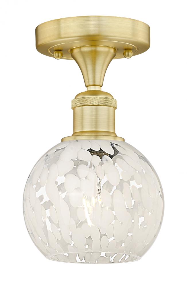 White Mouchette - 1 Light - 6 inch - Satin Gold - Semi-Flush Mount