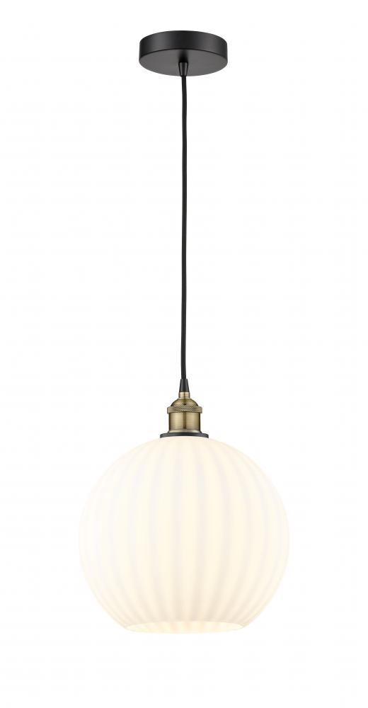 White Venetian - 1 Light - 12 inch - Black Antique Brass - Cord Hung - Mini Pendant