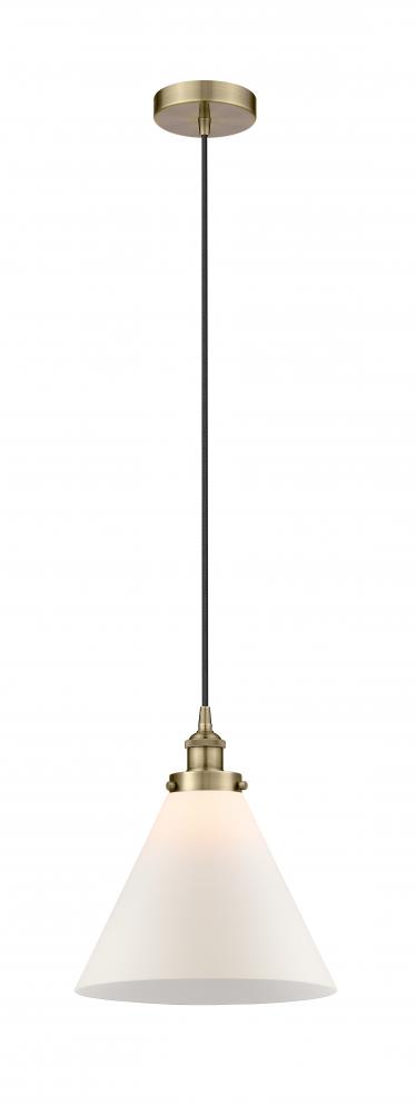 Cone - 1 Light - 12 inch - Antique Brass - Cord hung - Mini Pendant