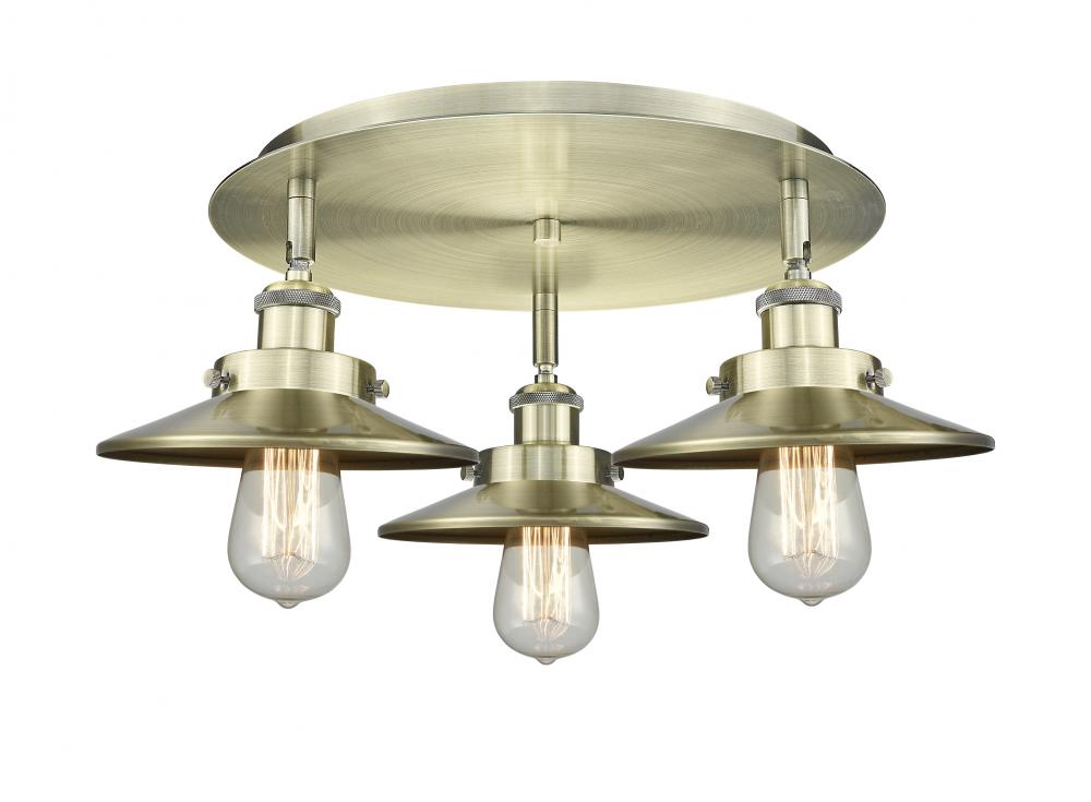 Edison - 3 Light - 20 inch - Antique Brass - Flush Mount