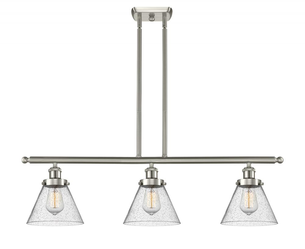 Cone - 3 Light - 36 inch - Brushed Satin Nickel - Stem Hung - Island Light