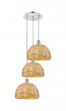  113B-3P-PC-RBD-12-NAT - Woven Rattan - 3 Light - 19 inch - Polished Chrome - Cord hung - Multi Pendant