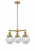 Innovations Lighting 207-SG-G204-6-LED - Beacon - 3 Light - 19 inch - Satin Gold - Stem Hung - Chandelier